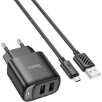 Зарядний пристрій HOCO C141A Smart 2xUSB-A,10.5W Black w/Micro-USB cable (6942007627887)