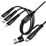 Кабель HOCO X123 Victory 3in1 Type-C to Lightning/Type-C/MicroUSB 1м Black