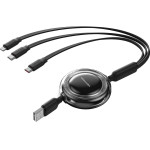 Кабель VENTION 3-in-1 USB-A to Dual Type-C/Lightning Retractable Charging Cable 1.1м Black (TRJBBE)