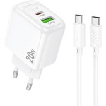 Зарядний пристрій HOCO CS54A Surplus 1xUSB-A, 1xUSB-C, PD20W, QC3.0 White w/Type-C cable (6942007631532)