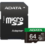 Карта пам'яті ADATA microSDXC Speed Plus 64GB UHS-I U3 V30 A2 Class 10 + SD-adapter (UD64GUI3V30A2SP-RA1)