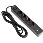 Сетевой фильтр VIDEX Oncord Black, 4 розетки, 1xUSB-C, 1xUSB, 3м (VF-PD43G1QC1PD-B)