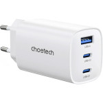 Зарядний пристрій CHOETECH PD9006 65W 2xUSB-C, 1xUSB-A, PD, QC, GaN Wall Charger White