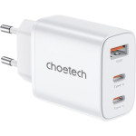 Зарядний пристрій CHOETECH PD3046 30W USB-A, 2xUSB-C PD3.0, QC3.0 GaN Wall Charger White