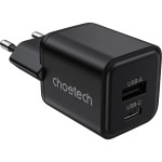 Зарядний пристрій CHOETECH PD5012 30W 1xUSB-C,1xUSB-A PD3.0, QC3.0 GAN Wall Charger Black