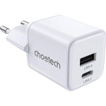 Зарядний пристрій CHOETECH PD5012 30W 1xUSB-C,1xUSB-A PD3.0, QC3.0 GAN Wall Charger White