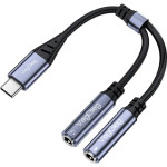 Адаптер VEGGIEG V-K204 2-in-1 AUX & Microphone USB-C to 3.5mm Black/Gray