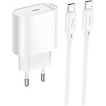 Зарядний пристрій HOCO C109A Fighter 1xUSB-C, PD20W White w/Type-C cable (6942007656672)