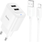 Зарядний пристрій HOCO C141A Smart 2xUSB-A,10.5W White w/Lightning cable (6942007627870)