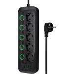 Мережевий фільтр XOKO SP-5-2-1 Black, 5 розеток, 1xUSB-C, 4xUSB, 2м