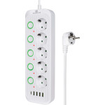 Мережевий фільтр XOKO SP-5-2-1 White, 5 розеток, 1xUSB-C, 4xUSB, 2м