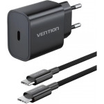 Зарядний пристрій VENTION 1xUSB-C Wall Charger 20W Black w/Type-C cable (G16B0-EU)
