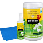 Серветки вологі чистячі PATRON F3-027 100шт + Screen Spray 100ml F3-008 + Microfiber Wipe 20x20cm F4-019