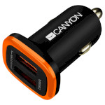 Автомобільний зарядний пристрій CANYON C-02 2xUSB-A, 2.1A Black/Orange (CNE-CCA02B)