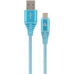 Кабель CABLEXPERT Premium Cotton Braided Micro-USB Turquoise Blue/White 1м (CC-USB2B-AMMBM-1M-VW)
