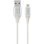 Кабель CABLEXPERT Premium Cotton Braided Micro-USB Silver/White 2м (CC-USB2B-AMMBM-2M-BW2)