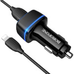 Автомобільний зарядний пристрій BOROFONE BZ14 Max 2xUSB-A, 2.4A Black w/Lightning cable (BZ14LB)