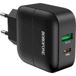 Зарядний пристрій BOROFONE BA46A Premium 1xUSB-C, 1xUSB-A, PD3.0, QC3.0, 18W Black