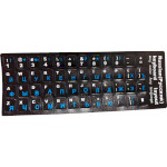 Наліпки на клавіатуру VOLTRONIC чорні з синіми літерами, EN/UA/RU (YT-KSMFB/RE-G)
