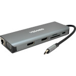 Порт-реплікатор VEGGIEG USB-C to USB3.0x4/HDMIx2/VGA/jack3.5/SD/TF/RJ45/PD Silver (TC12)