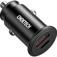 Автомобильное зарядное устройство CHOETECH TC0006 30W 1xUSB-C, 1xUSB-A, PD+QC Car Charger Black