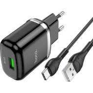 Зарядное устройство HOCO N3 Special 1xUSB-A, QC3.0, 18W Black w/Type-C cable (6931474729385)