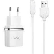 Зарядное устройство HOCO C12 Smart 2xUSB-A, 2.4A White w/Micro-USB cable (6957531047773)