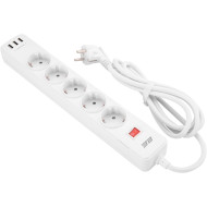 Сетевой фильтр 2E 2E-SP515M2USBWH White, 5 розеток, 3xUSB, 2м