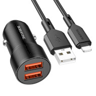 Автомобильное зарядное устройство BOROFONE BZ19A Wisdom 1xUSB-A Black w/Lightning cable (BZ19IB)