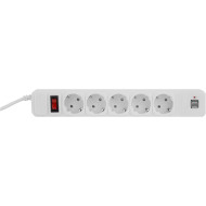 Сетевой фильтр PROLOGIX PRS-075P5CUSB-30W White, 5 розеток, 2xUSB, 3м