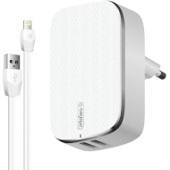 Зарядное устройство INTALEO TCG242 2xUSB-A, 2.4A White w/Lightning cable