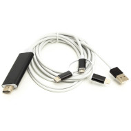 Кабель POWERPLANT MHL HDMI - Lightning/USB-C/Micro-USB 1м White (CA911912)