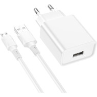 Зарядное устройство BOROFONE BA74A Aspirer 1xUSB-A, 2.1A White w/Micro-USB cable