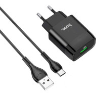 Зарядний пристрій HOCO C72Q Glorious 1xUSB-A, QC3.0 Black w/USB-C cable (6931474732545)