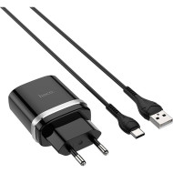 Зарядное устройство HOCO C12Q Smart 1xUSB-A, 2.4A Black w/Type-C cable (6931474716293)