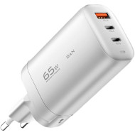 Зарядное устройство ESSAGER Shining 65W 1xUSB-A, 2xUSB-C, PD3.0, QC3.0 GaN Travelling Charger White (ECT2CA-MYB02)