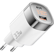 Зарядное устройство ESSAGER Lingyun 33W 1xUSB-A, 1xUSB-C, QC3.0, GaN Digital Display Travel Charger White (ECTCA-LYB02-Z)
