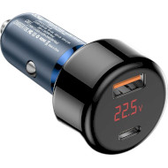 Автомобильное зарядное устройство ESSAGER Torch Digital Display USB-A/USB-C 65W Car Charger Blue (ECCPD-HJ03)