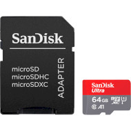 Карта памяти SANDISK microSDXC Ultra 64GB UHS-I A1 Class 10 + SD-adapter (SDSQUAB-064G-GN6MA)