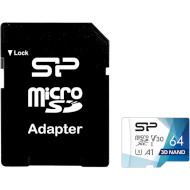 Карта памяти SILICON POWER microSDXC Superior Pro Colorful 64GB UHS-I U3 V30 A1 Class 10 + SD-adapter (SP064GBSTXDU3V20AB)