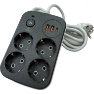 Сетевой фильтр XOKO XK-SP-4-2-1 Black, 4 розетки, 1xUSB-C, 2xUSB, 2м