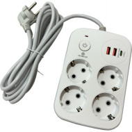 Сетевой фильтр XOKO XK-SP-4-2-1 White, 4 розетки, 1xUSB-C, 2xUSB, 2м