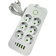 Сетевой фильтр XOKO XK-SP6-4-1 White, 6 розеток, 1xUSB-C, 4xUSB, 2м