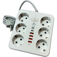 Сетевой фильтр XOKO XK-SP-6-4-2 White, 6 розеток, 2xUSB-C, 4xUSB, 2м