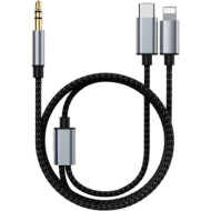 Адаптер XOKO MH-232 AUX 3.5mm - USB Type-C/Lightning 1м Black