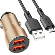 Автомобильное зарядное устройство BOROFONE BZ19 Wisdom 2xUSB-A, 2.4A Gold w/Micro-USB cable (BZ19MG)