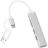 Порт-репликатор DYNAMODE 5-in-1 USB-C/A to 1xUSB3.0, 2xUSB2.0, TF/SD Silver