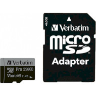 Карта памяти VERBATIM microSD Pro 256GB UHS-I U3 V30 A2 Class 10 + SD-adapter (47045)