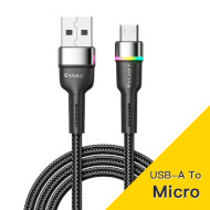 Кабель ESSAGER Colorful LED Fast Charging Cable 2.4A USB-A to Micro-USB 2м Black (EXCM-XCDA01)