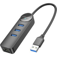 Сетевой адаптер с USB-хабом BOROFONE DH6 Erudite USB-A to 3xUSB3.0, 1xGLAN (0.2m)